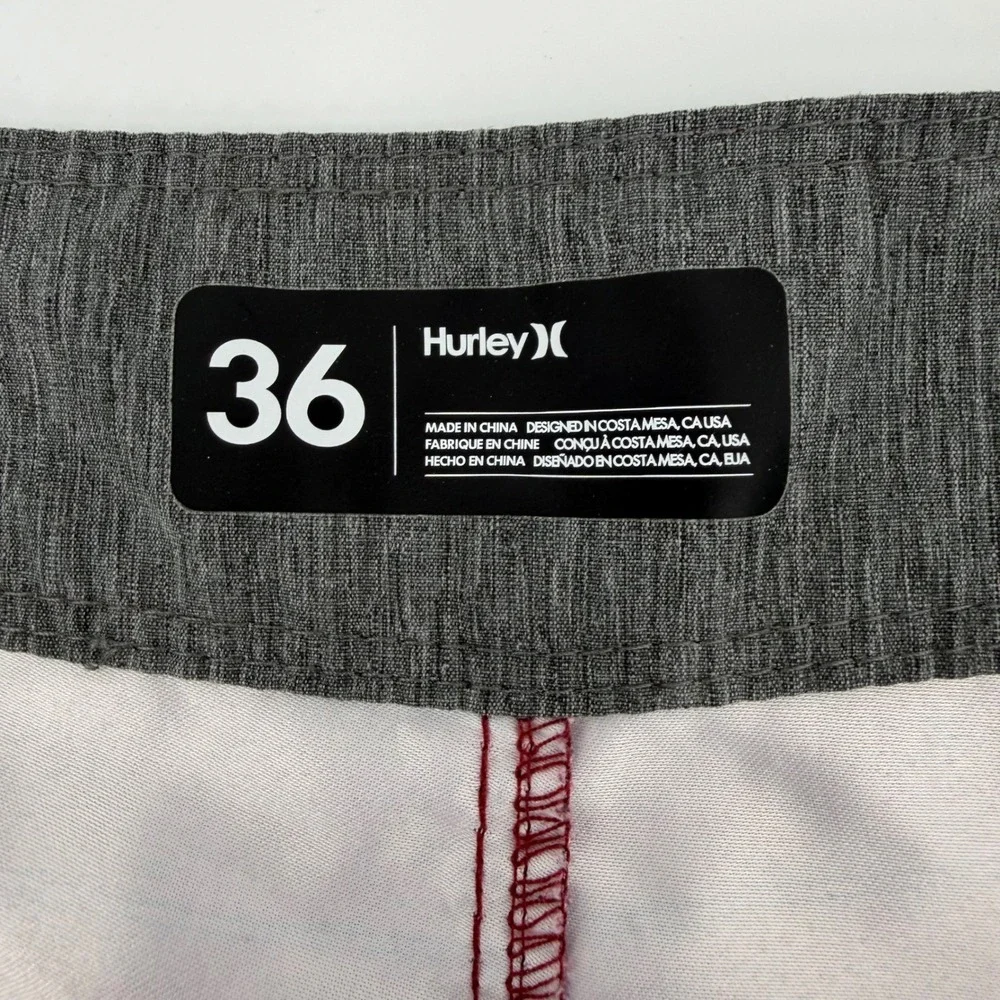 Hurley Mens Board Shorts Size 36 Maroon Blue Striped Swim Trunks MBS0008080